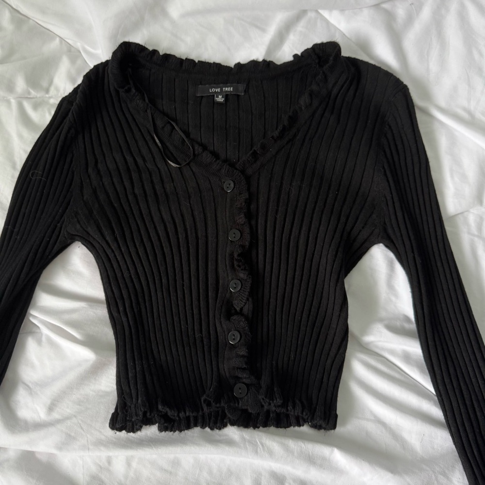 love tree black button up long sleeve sweater cardigan medium